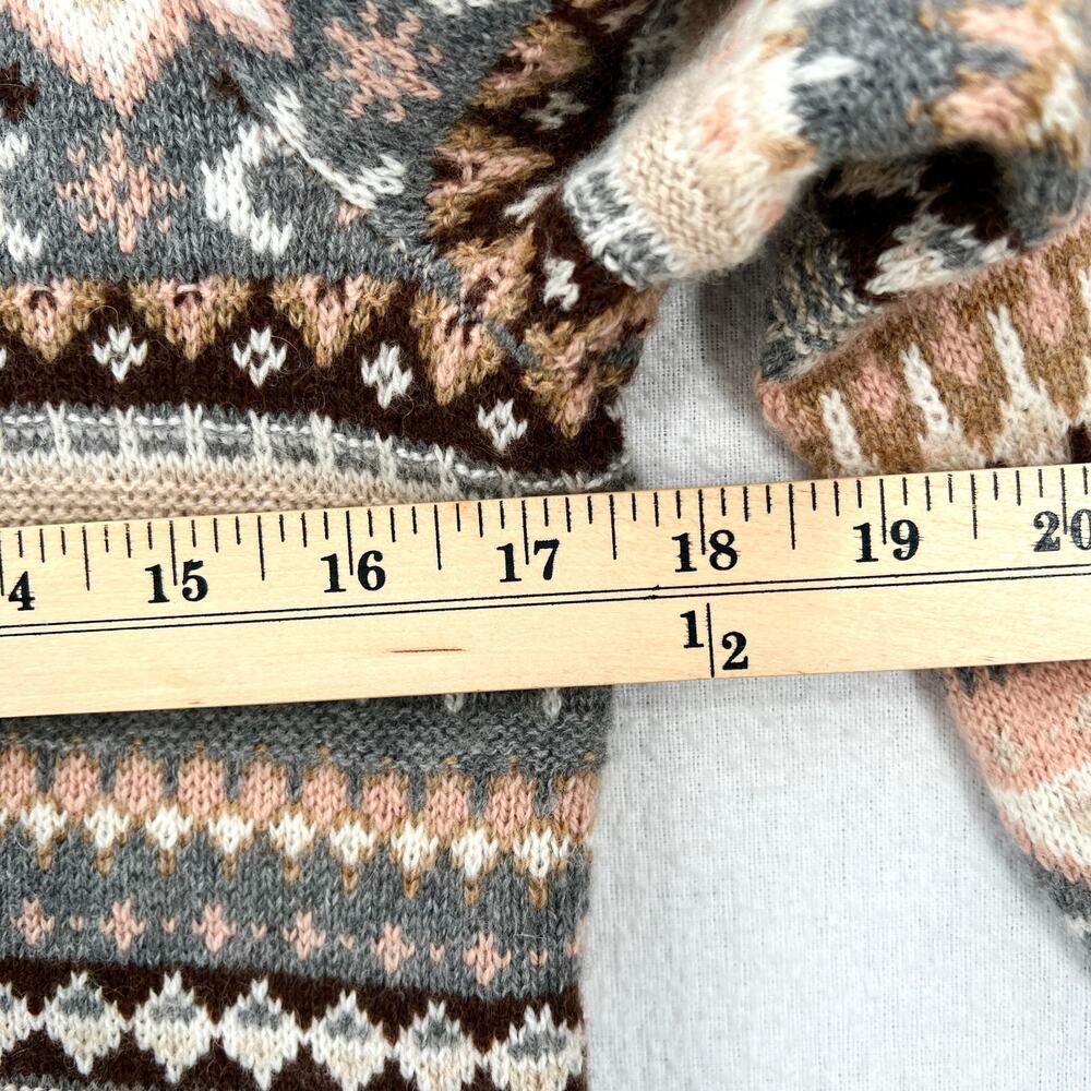 J CREW Fair Isle Cropped Crewneck Sweater Womens XS Cream Gray Brown Wool Blend - Picture 13 of 14